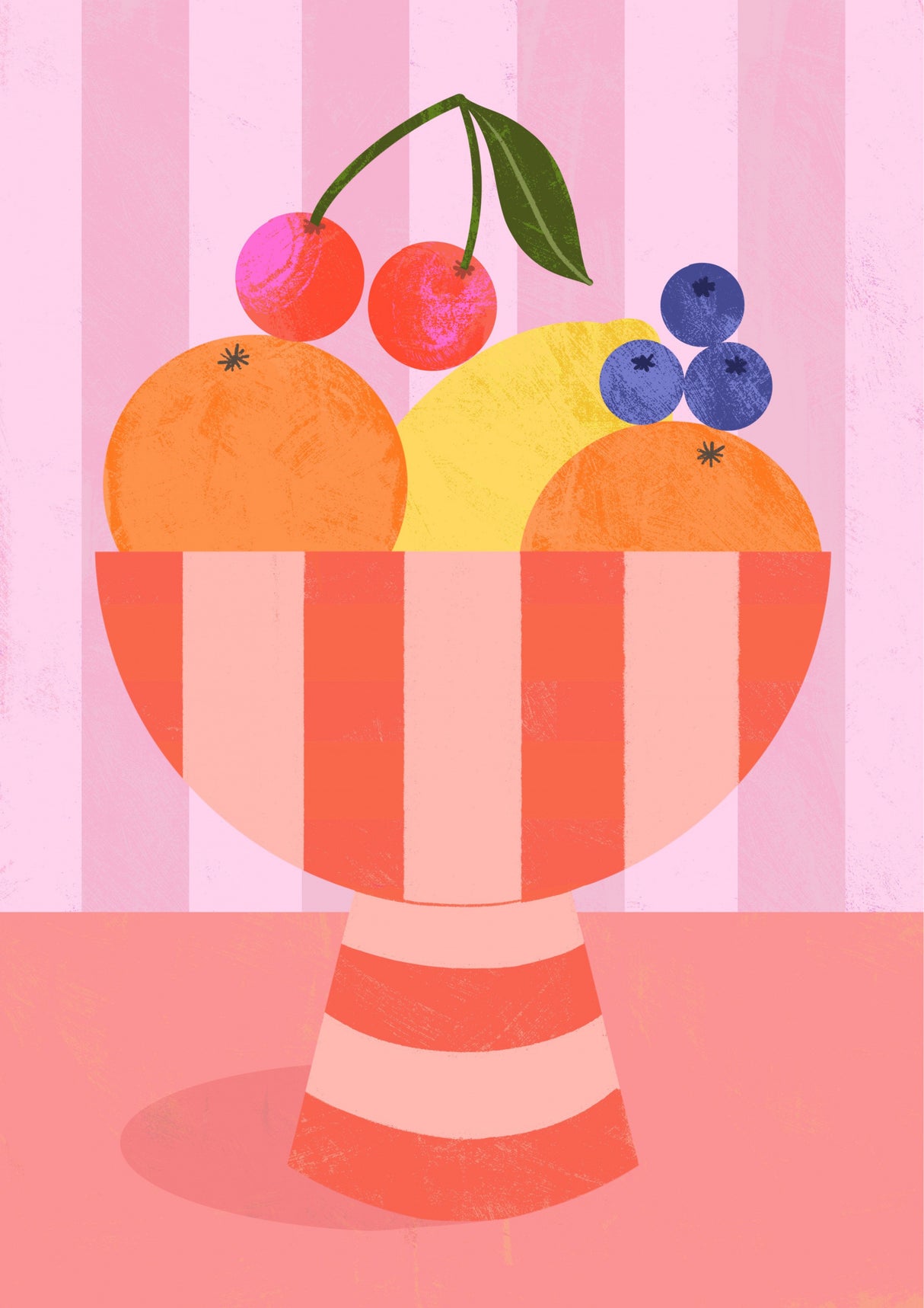 Fruit in Striped Bowl Poster och Canvastavla