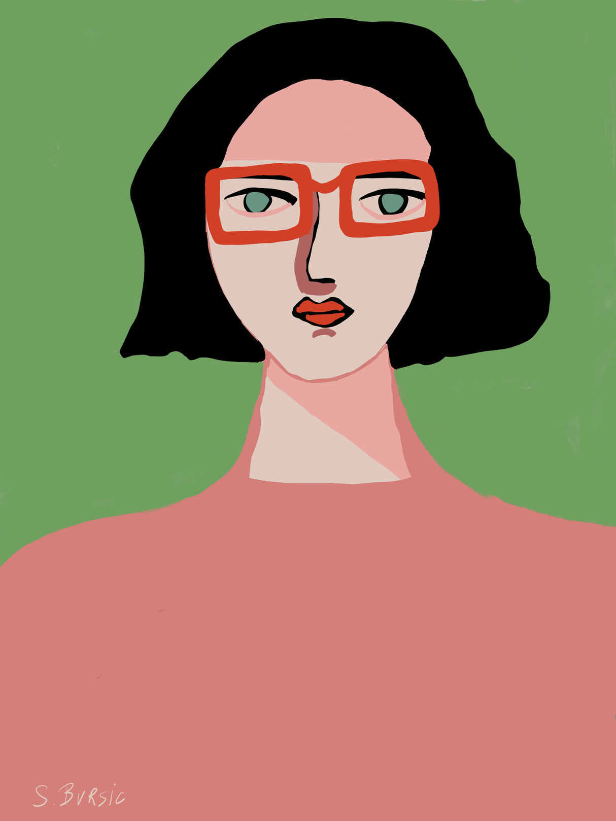 Lady with Red Glasses Poster och Canvastavla