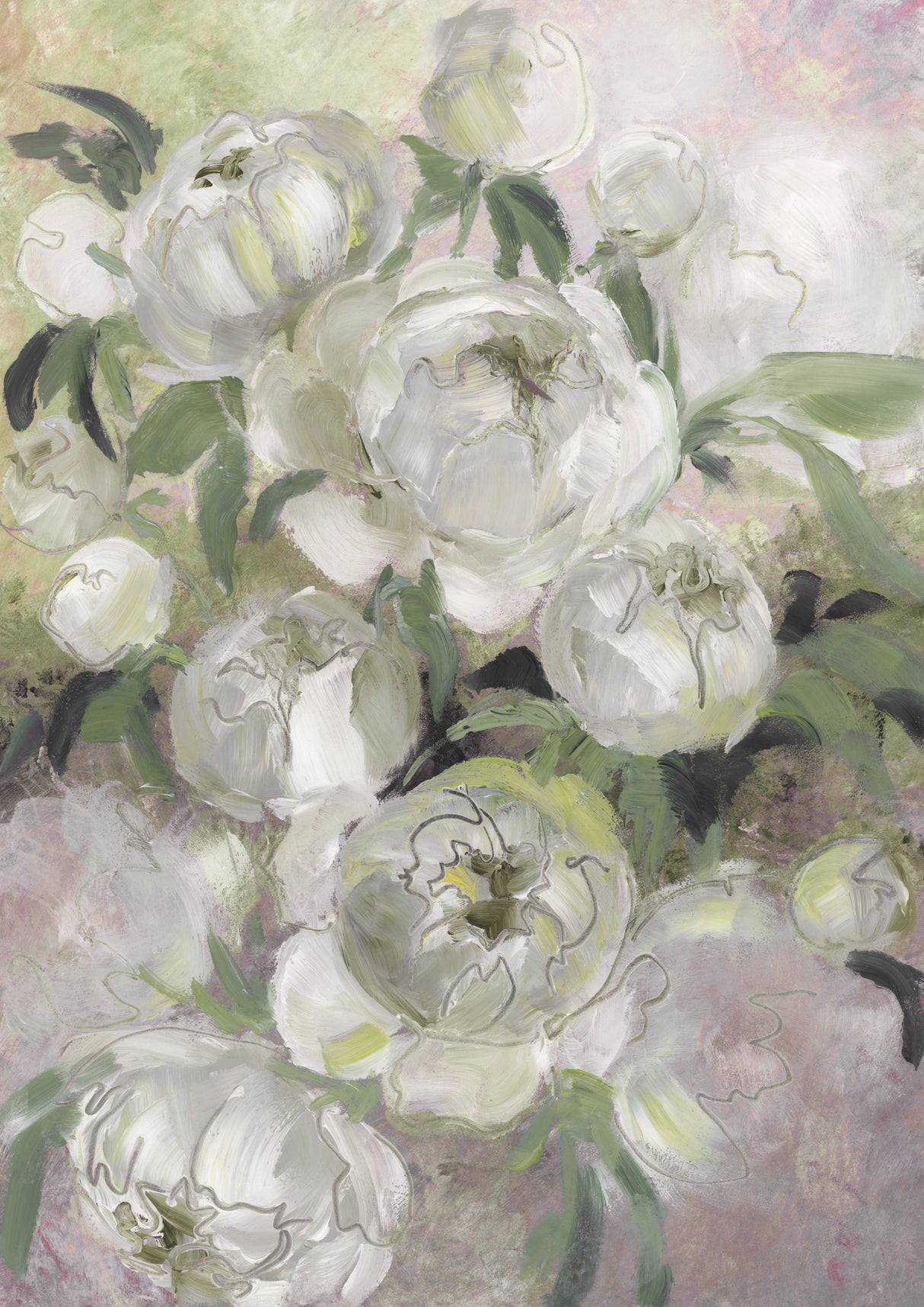 Sady painterly florals in green Poster och Canvastavla