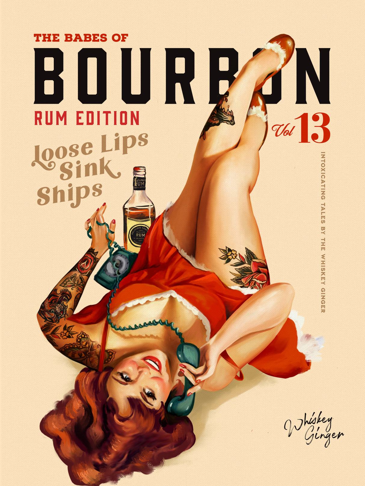 Babes of Bourbon Vol 13 Rum Drinking Pinup Girl Art Poster och Canvastavla