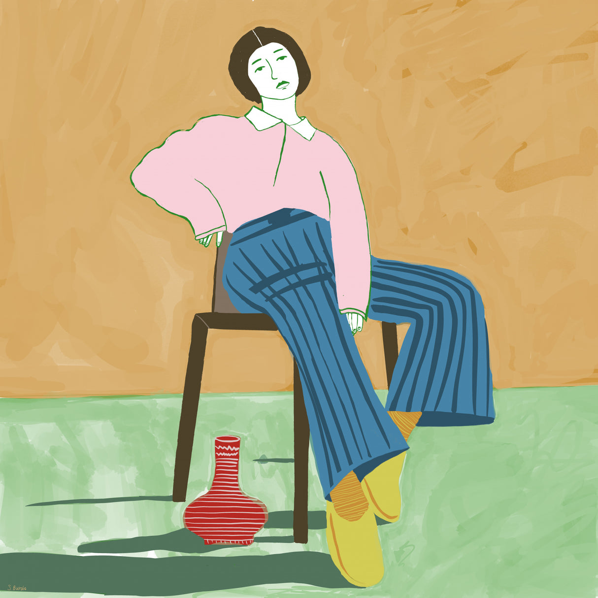 Lady Sitting with her vase Poster och Canvastavla