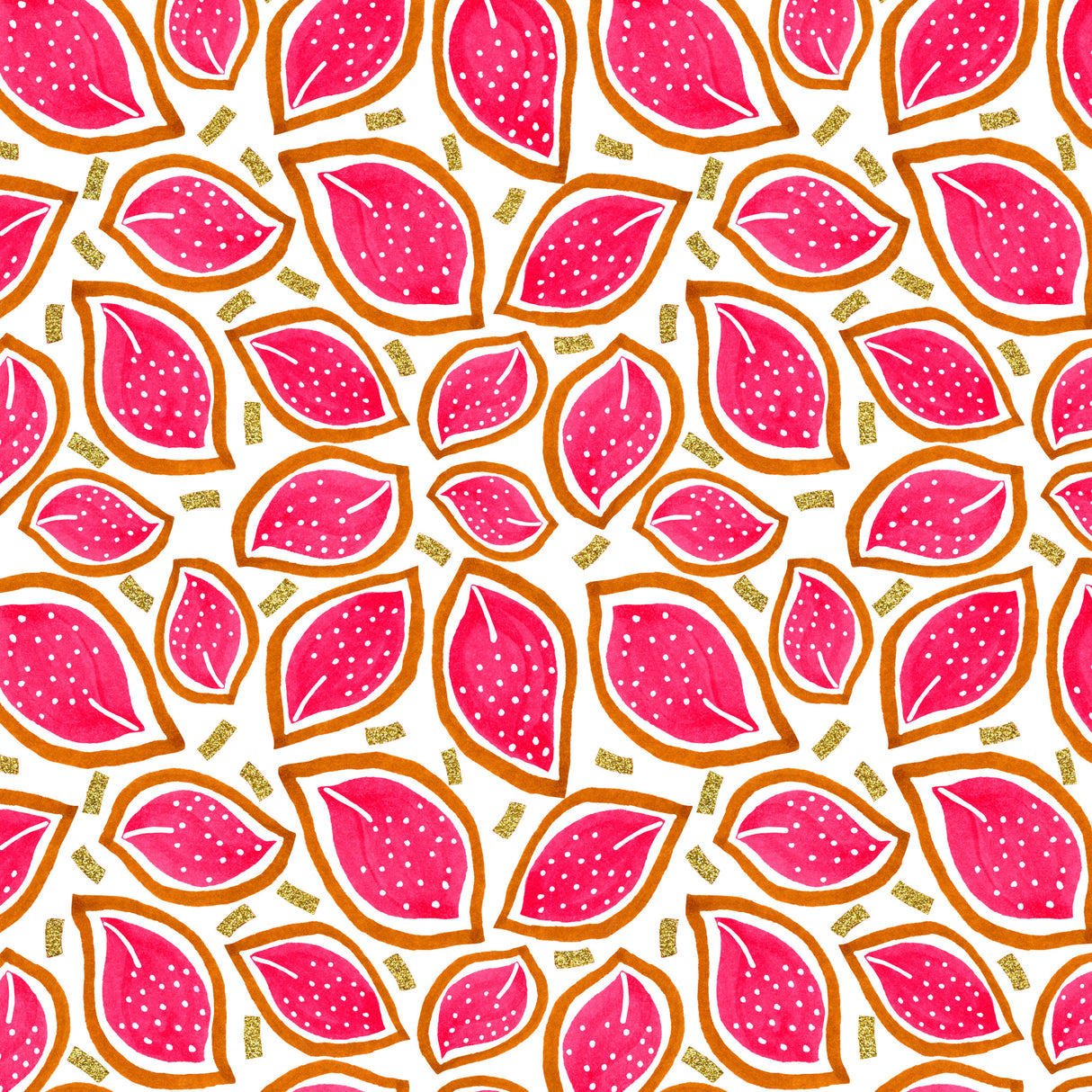 Coral Glitter Scattered Leaves Polka Dot Poster och Canvastavla