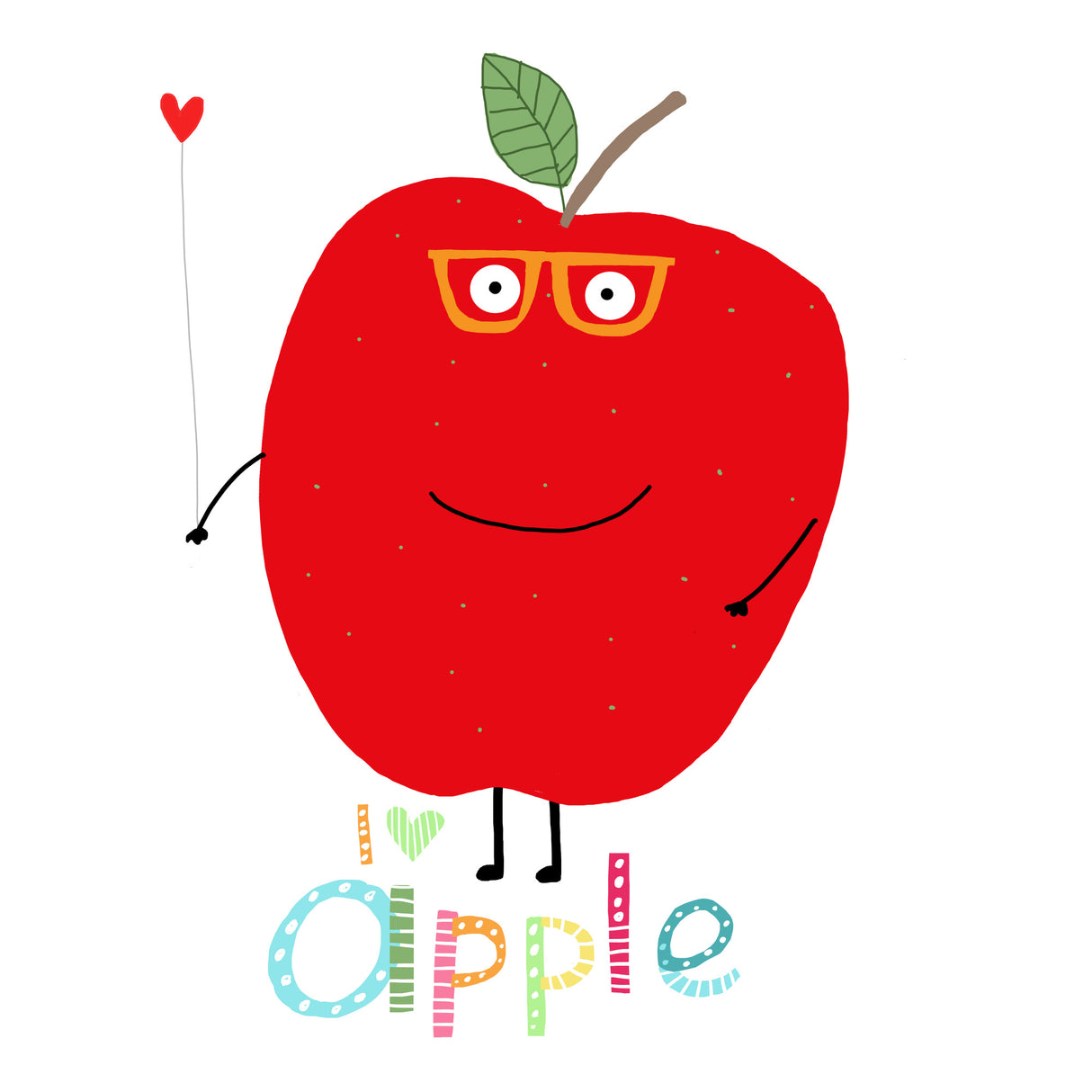 I Love Apple! Happy Apple Holding a Love Heart. Poster och Canvastavla