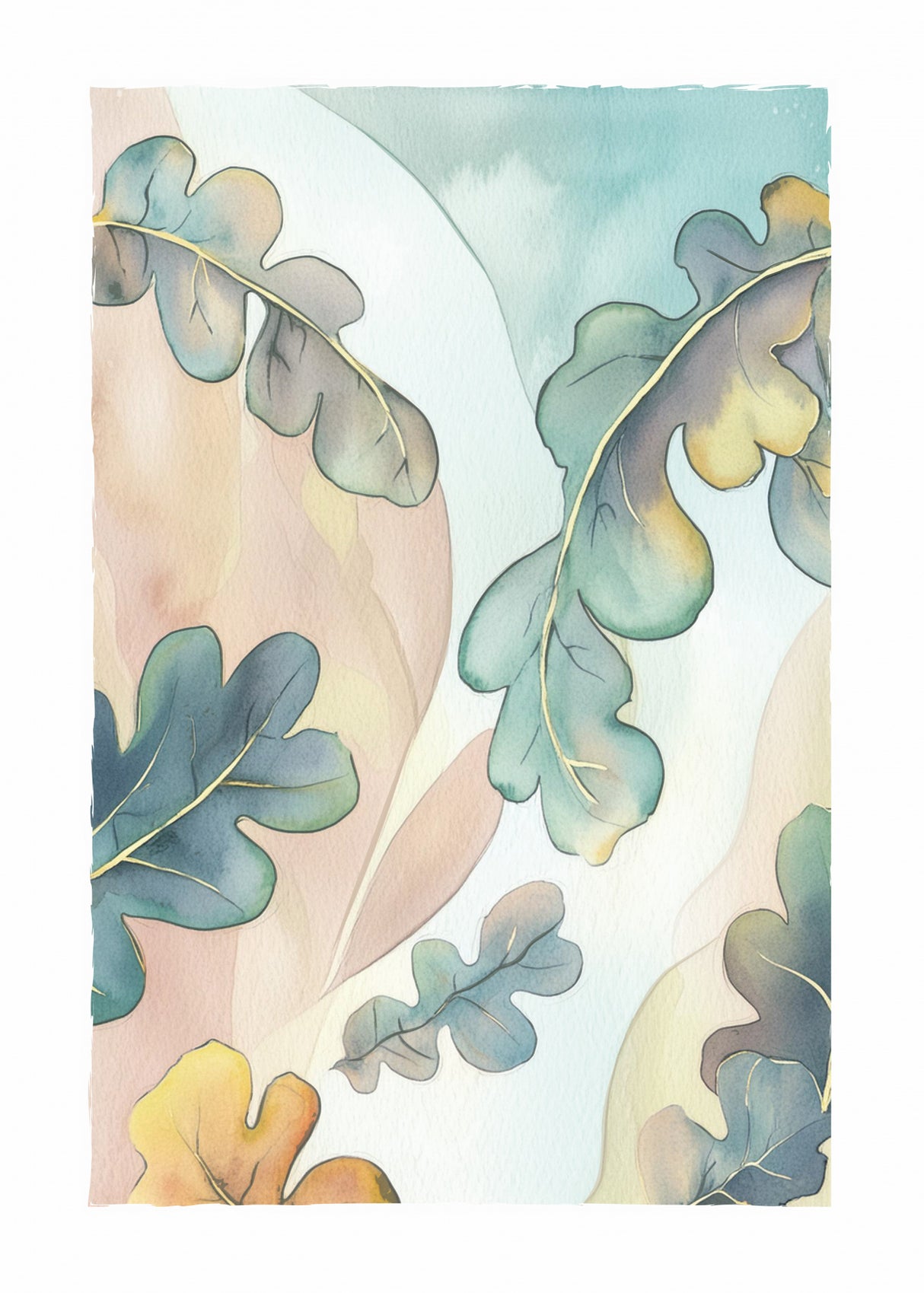 Watercolor Oak Leafs Poster och Canvastavla