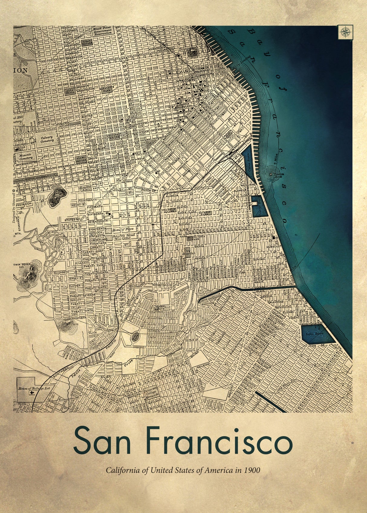 San Francisco retro map Poster och Canvastavla