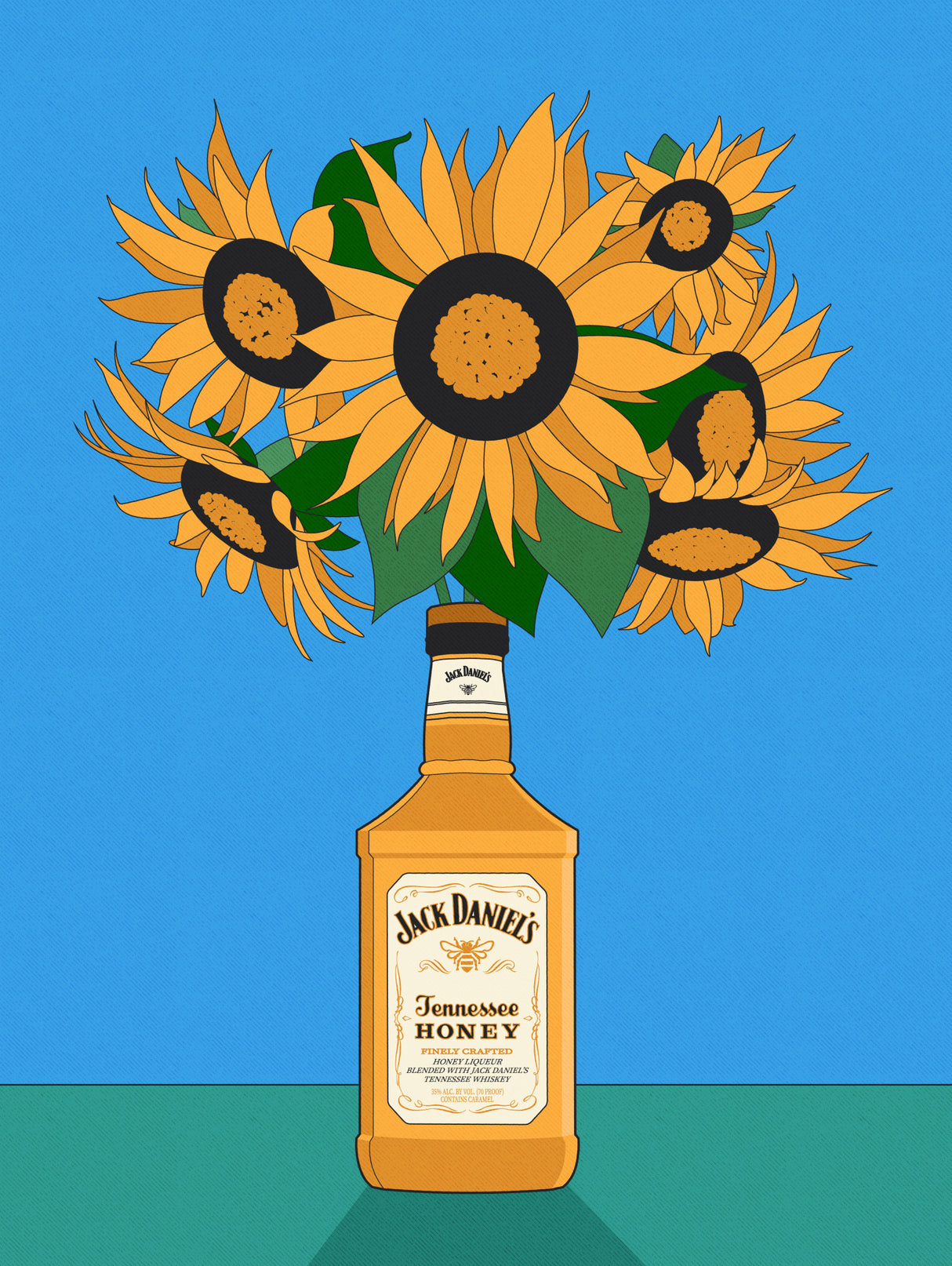 Sunflowers in Honey Whiskey Retro Illustration Poster och Canvastavla