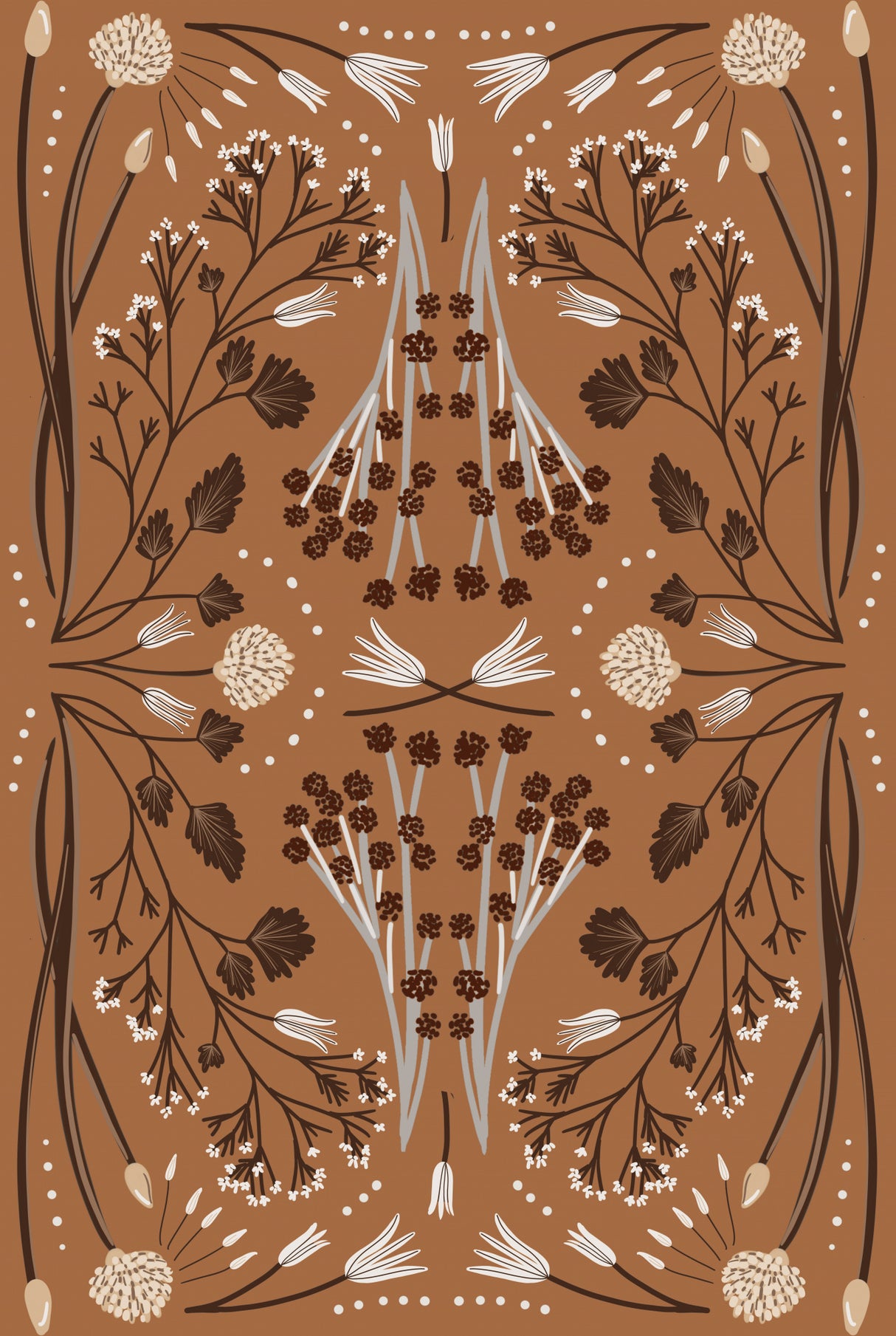 Folk Mirrored Botanicals - Earth Tones Poster och Canvastavla