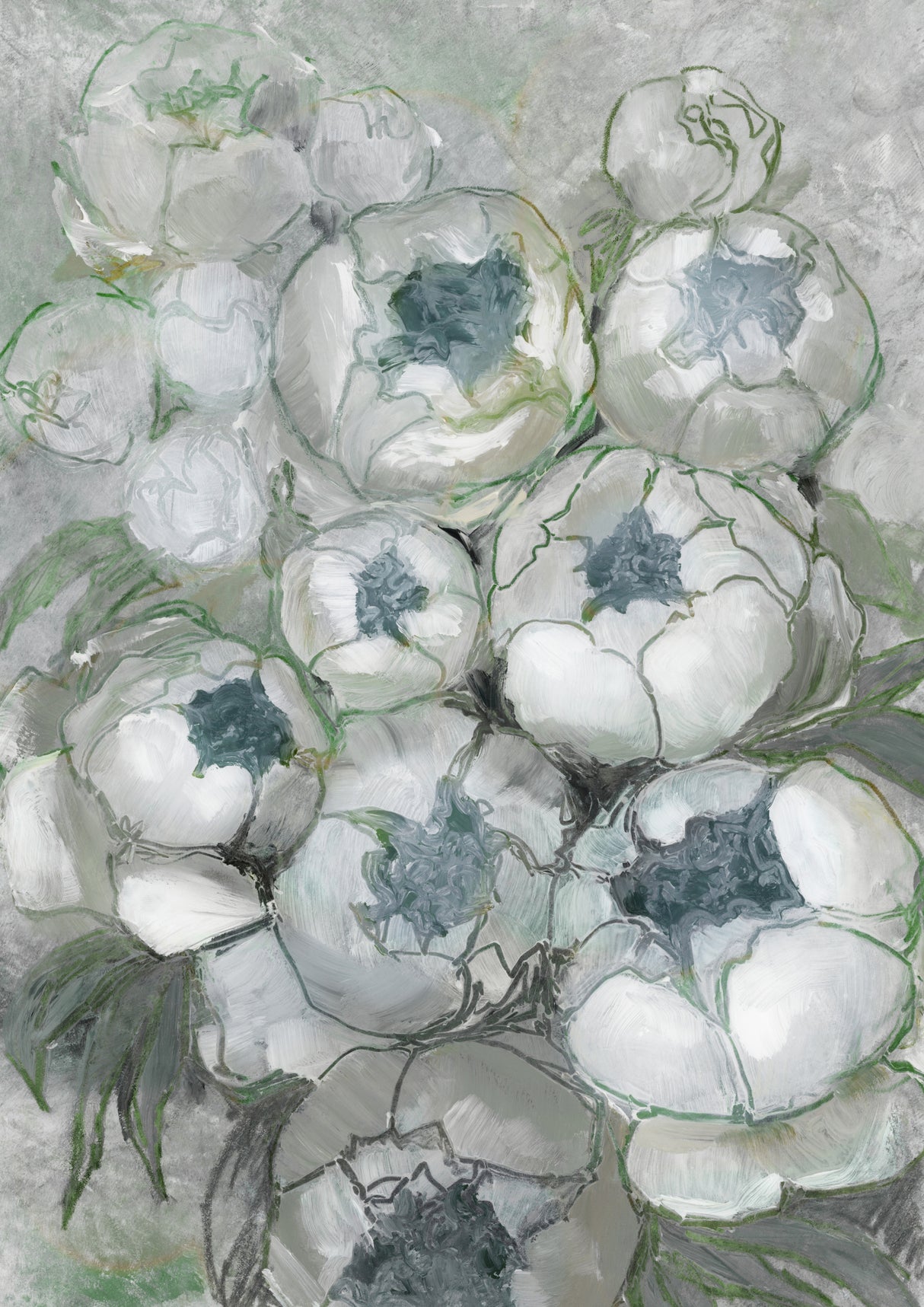 Nuria bouquet of peonies in teal and green Poster och Canvastavla