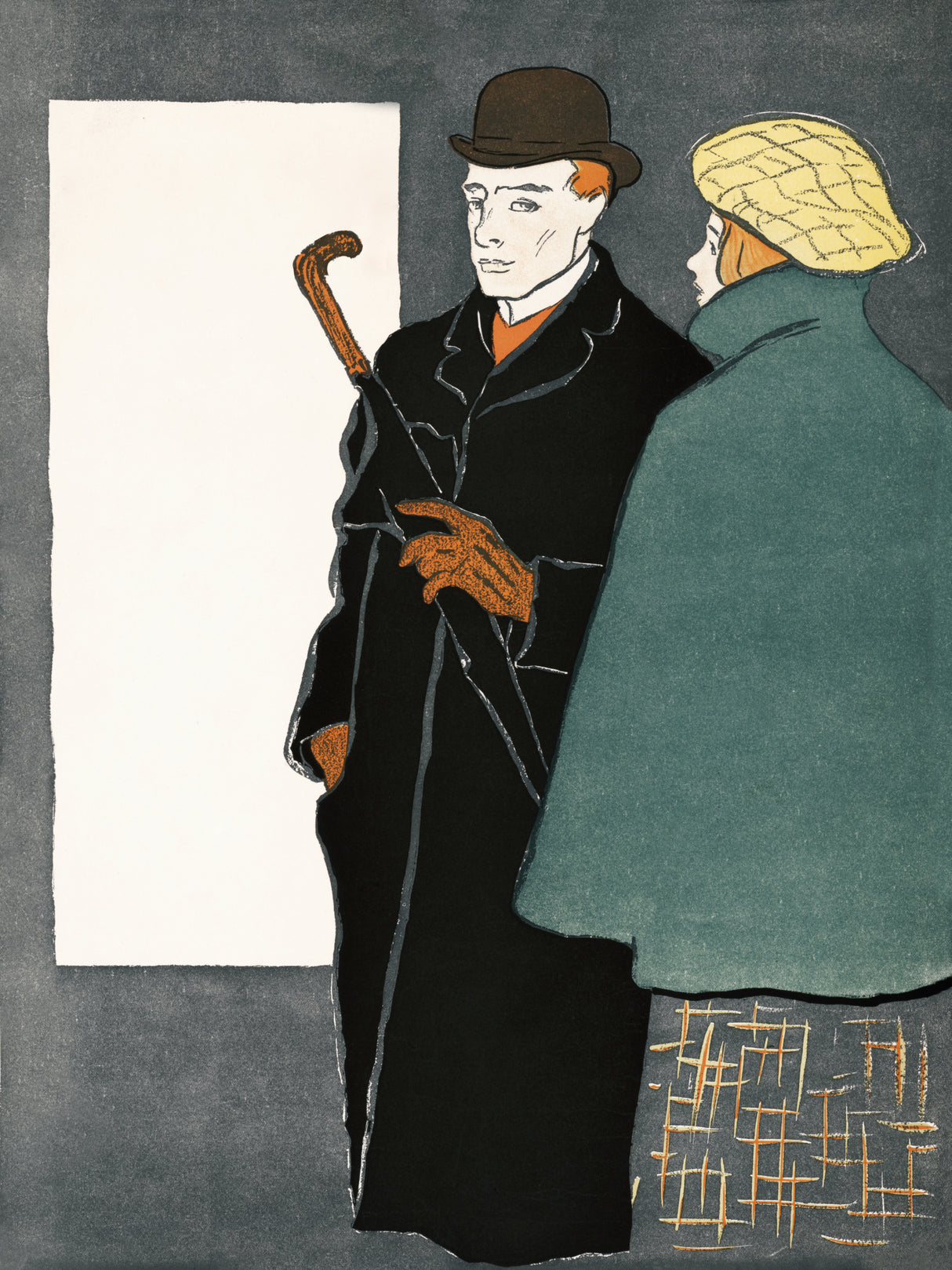 Man With Walking Stick and Woman (1896) Poster och Canvastavla