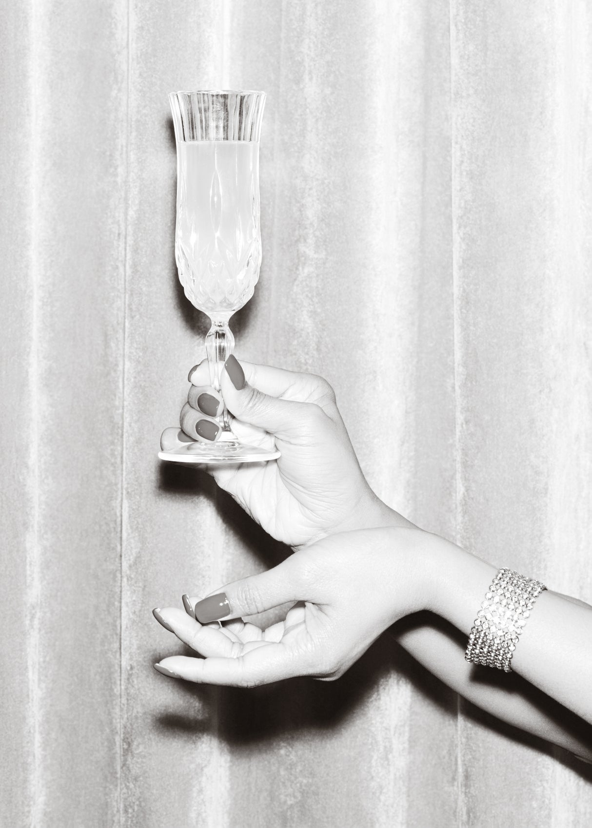 Champagne Hands Black and White Poster och Canvastavla