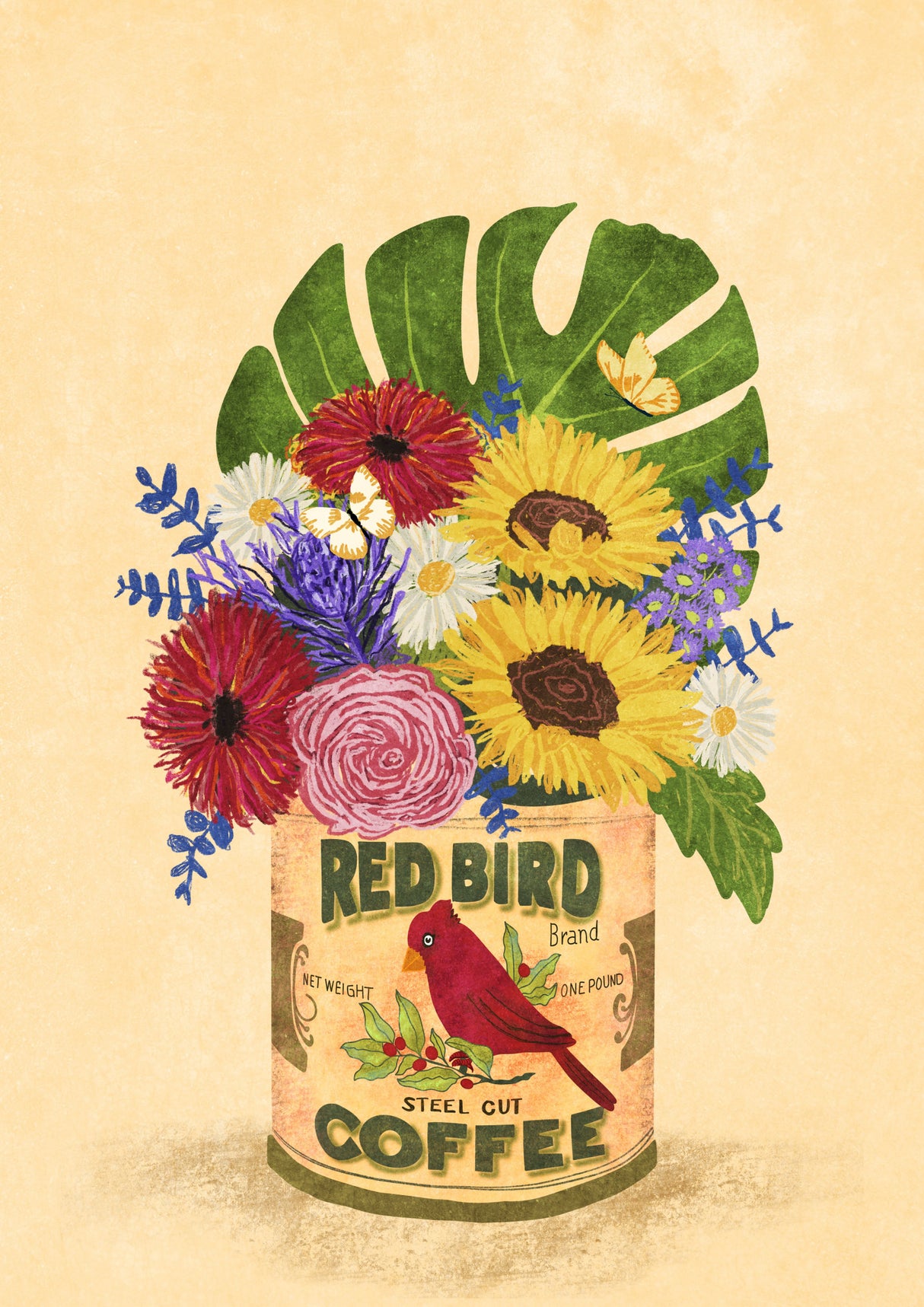 Flowers In a Vintage Coffee Can Poster och Canvastavla