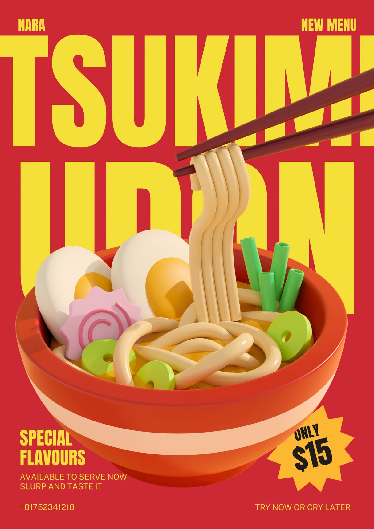 Tsukimi Udon Menu Poster och Canvastavla
