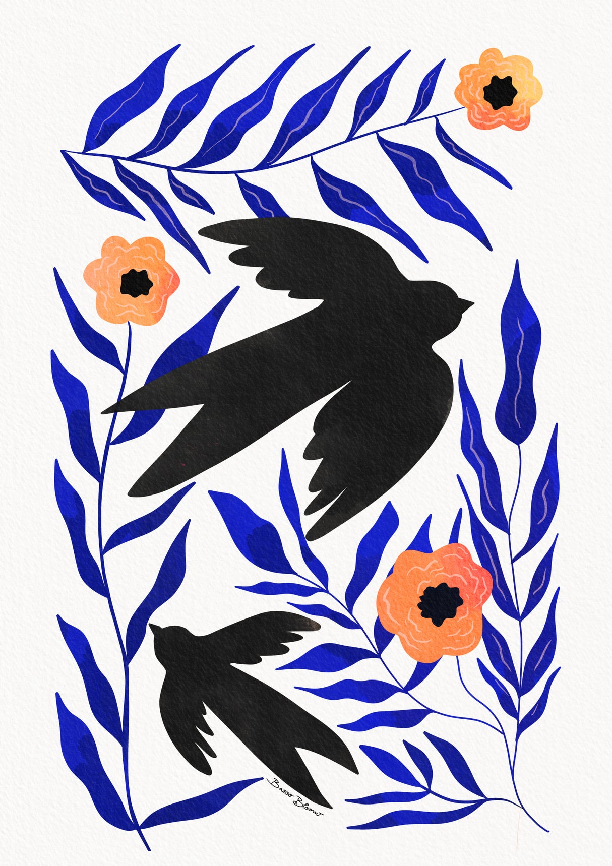 Swallow Flowers Poster och Canvastavla