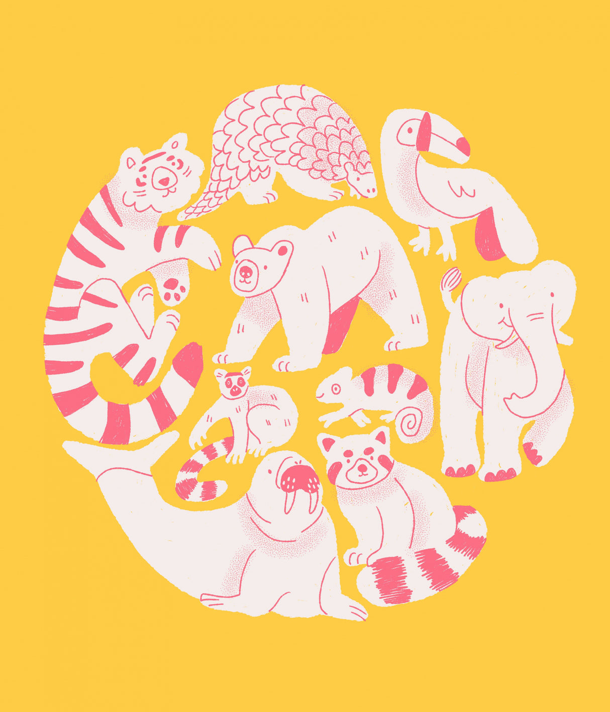 Yellow Animal Collage Poster och Canvastavla