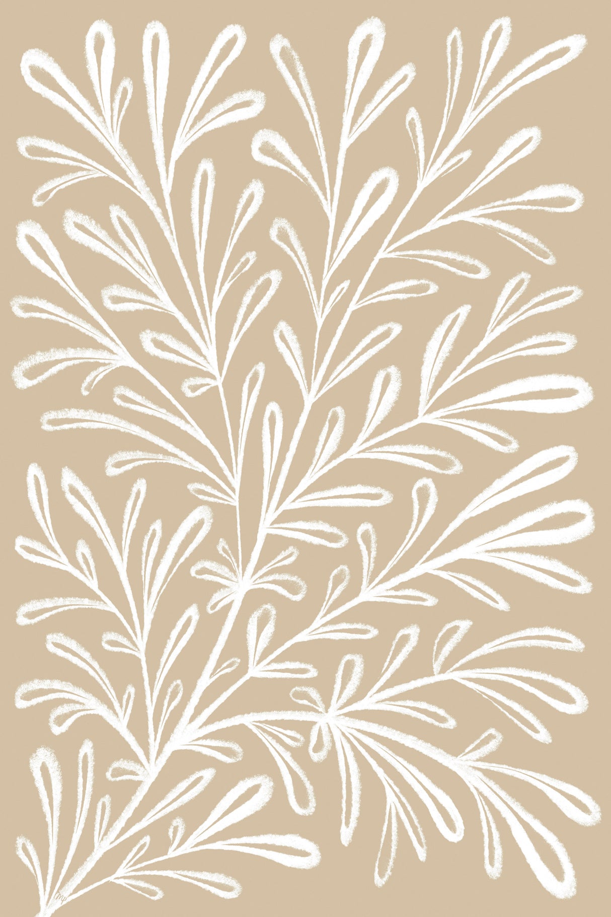 Beige White Plant Poster och Canvastavla
