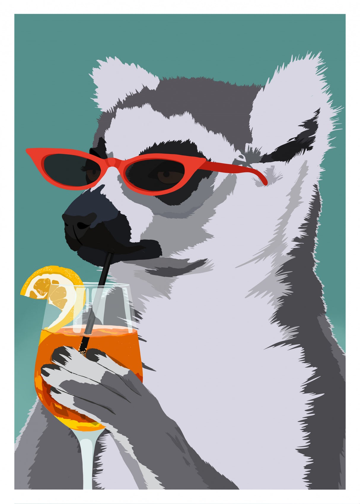 Jugdy Lemur with Drink Poster och Canvastavla
