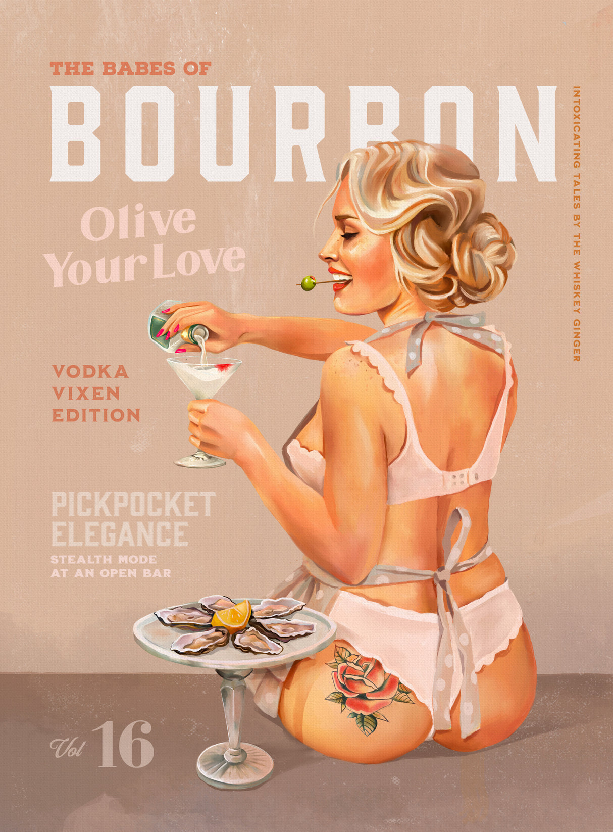 Babes of Bourbon Vol 16 Vintage Vodka Martini Pin Up Girl Poster och Canvastavla