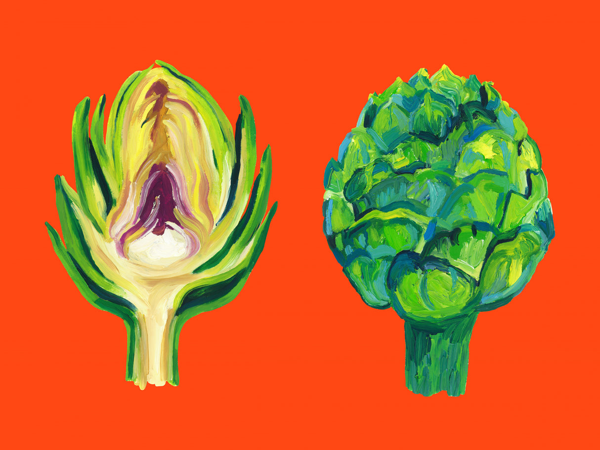 Artichokes On Orange Poster och Canvastavla