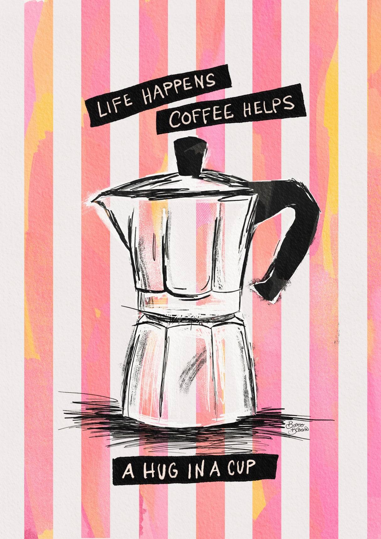 Mocca Coffee on Stripes - Hug in a Cup Poster och Canvastavla