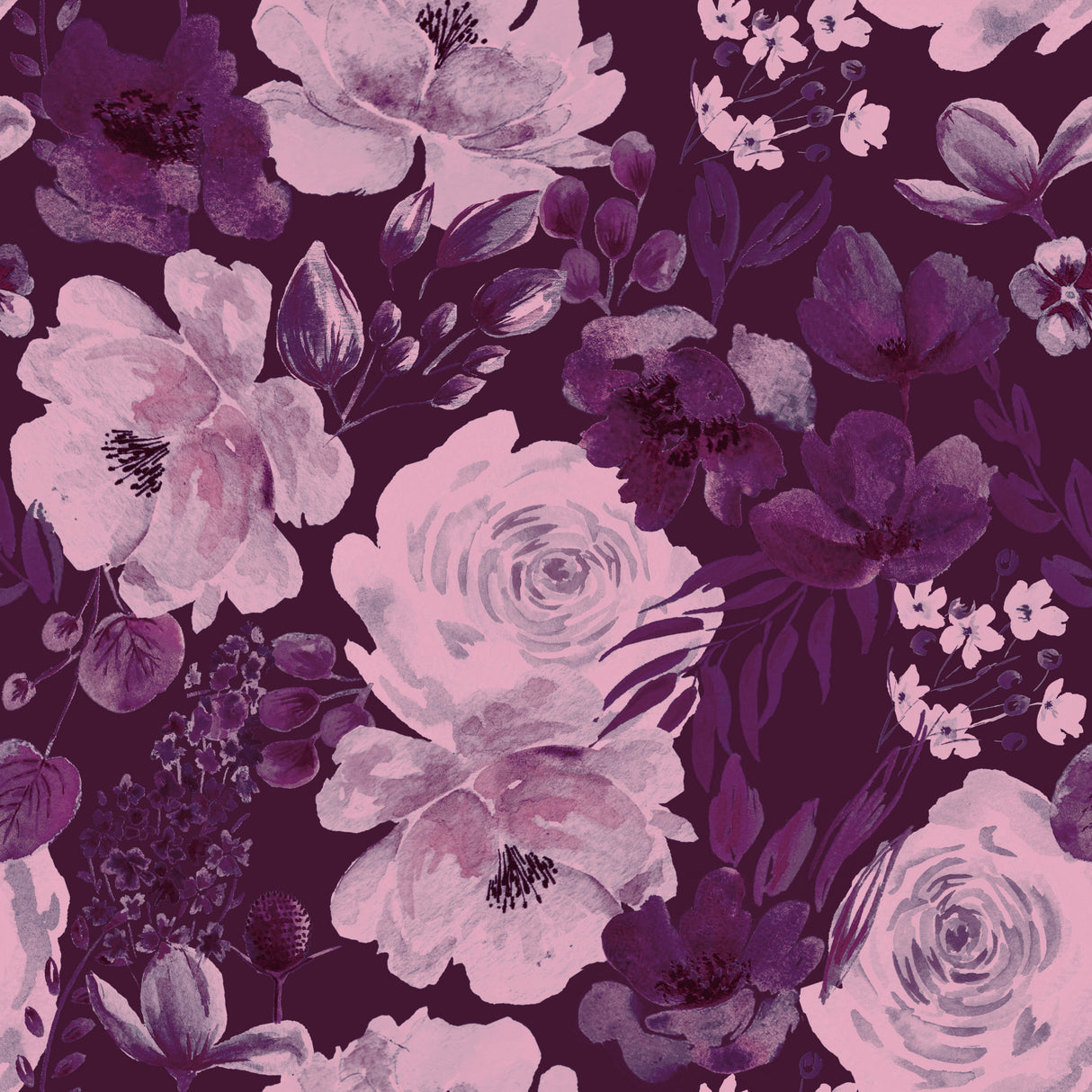 Floral Chaos Watercolor Pattern purple Poster och Canvastavla