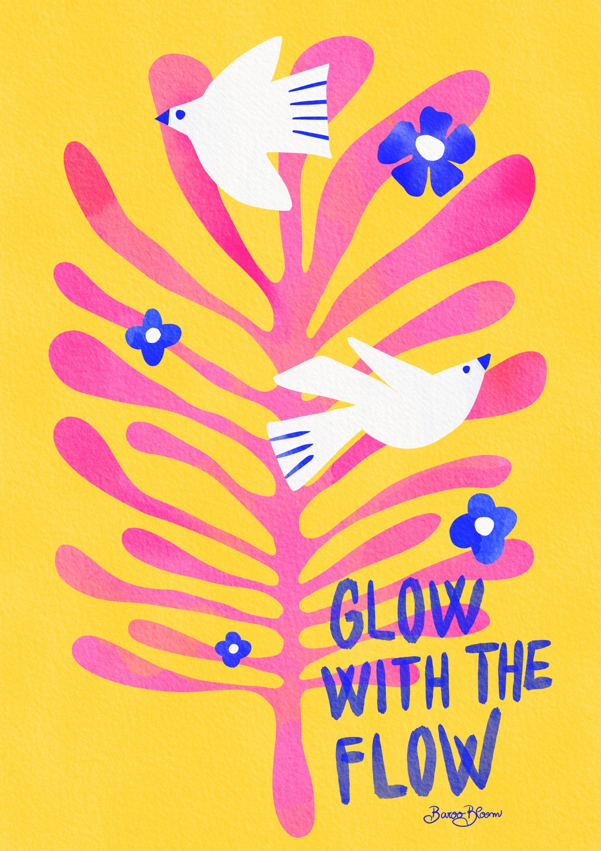 Birds - Glow with the Flow pink Poster och Canvastavla