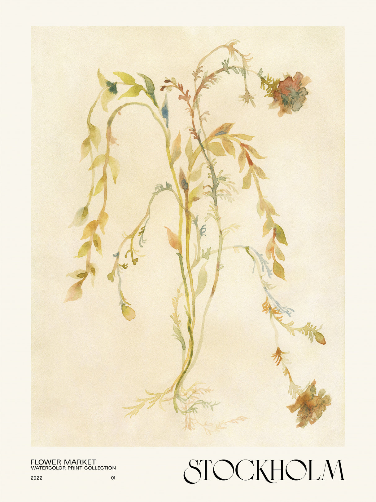 Watercolor print collection. Flower market - Stockholm Poster och Canvastavla