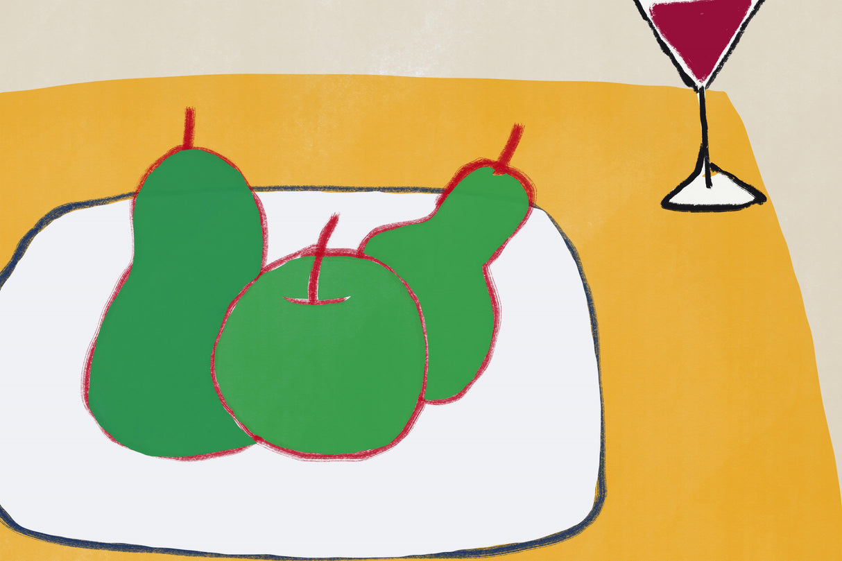 Green pears on the table Poster och Canvastavla