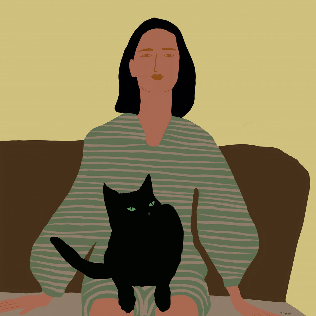 Lady sitting with black cat. Poster och Canvastavla