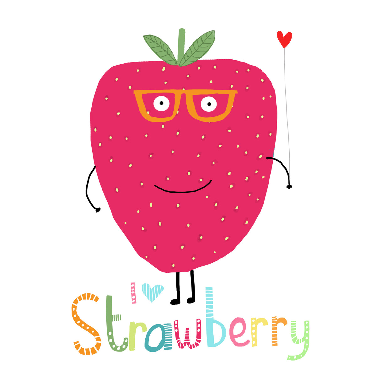 I Love Strawberry! Cute Strawberry Holding a Heart Poster och Canvastavla