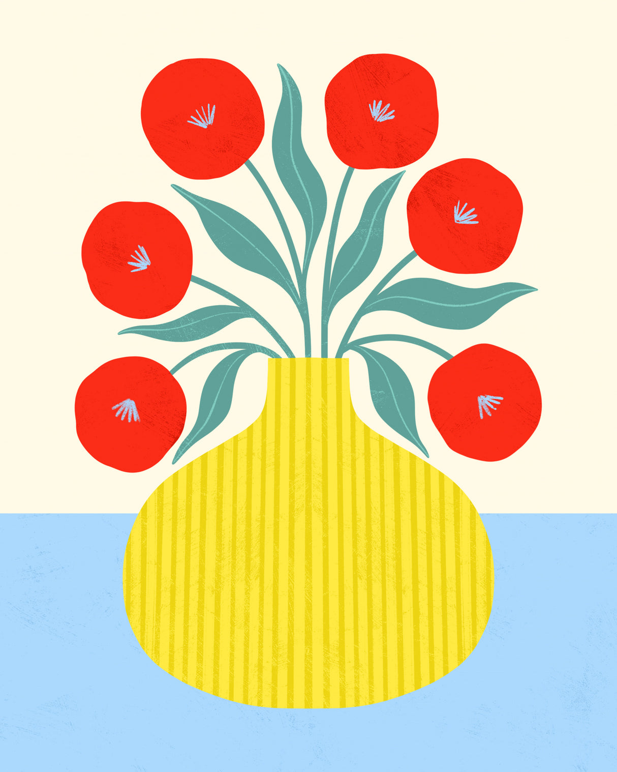 Red Flowers in Yellow Vase Poster och Canvastavla
