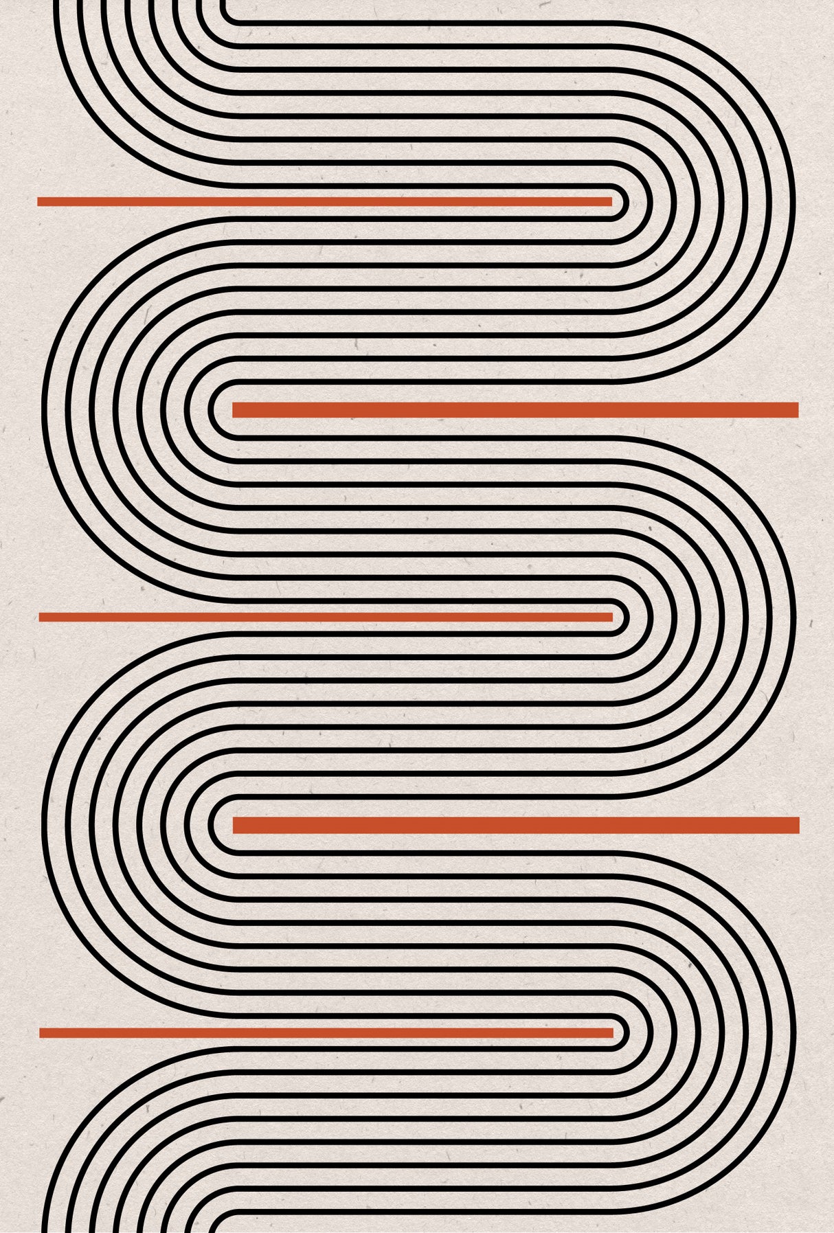 Red, Beige, Black Lines Contemporary Poster och Canvastavla