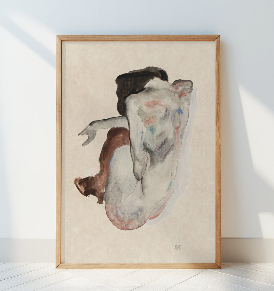 Crouching Nude In Shoes and Black Stockings 1912 Poster och Canvastavla