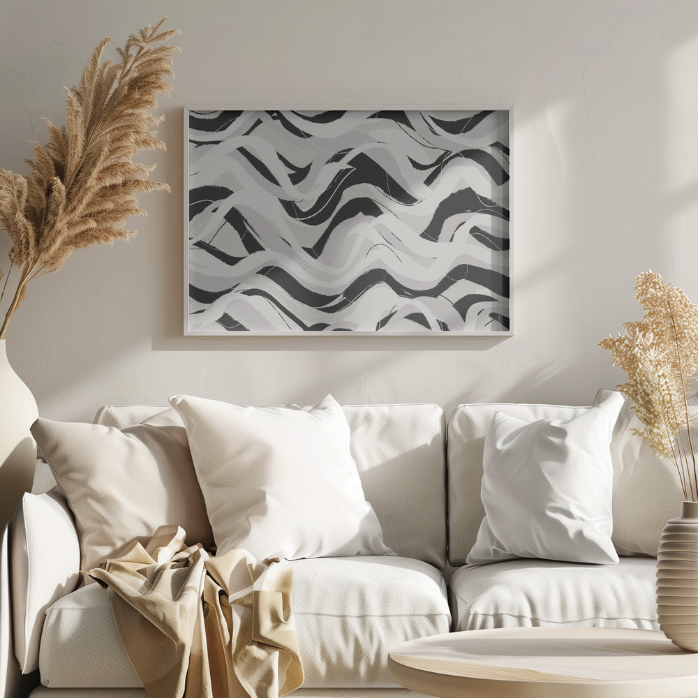 White Black Waves Pattern Square Poster och Canvastavla