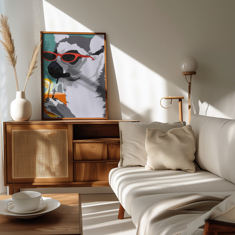 Jugdy Lemur with Drink Poster och Canvastavla