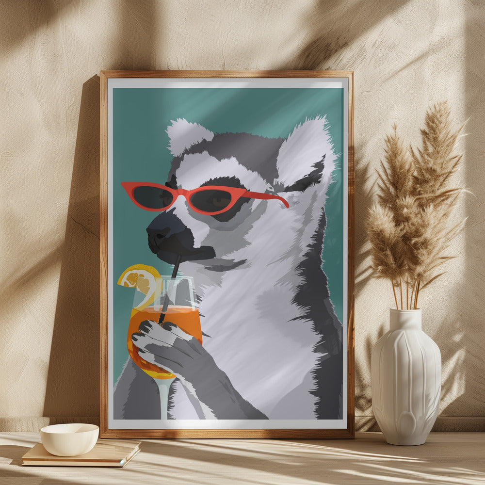 Jugdy Lemur with Drink Poster och Canvastavla
