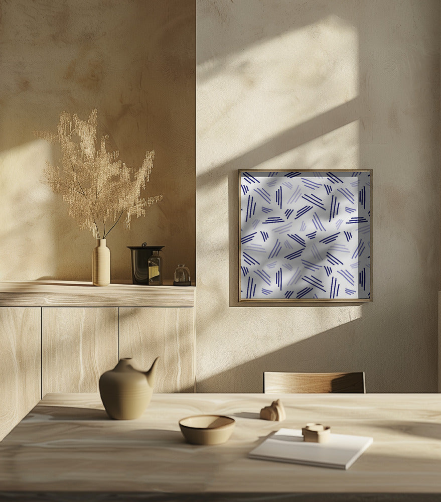 Falling Triple Lines Navy Blue Poster och Canvastavla