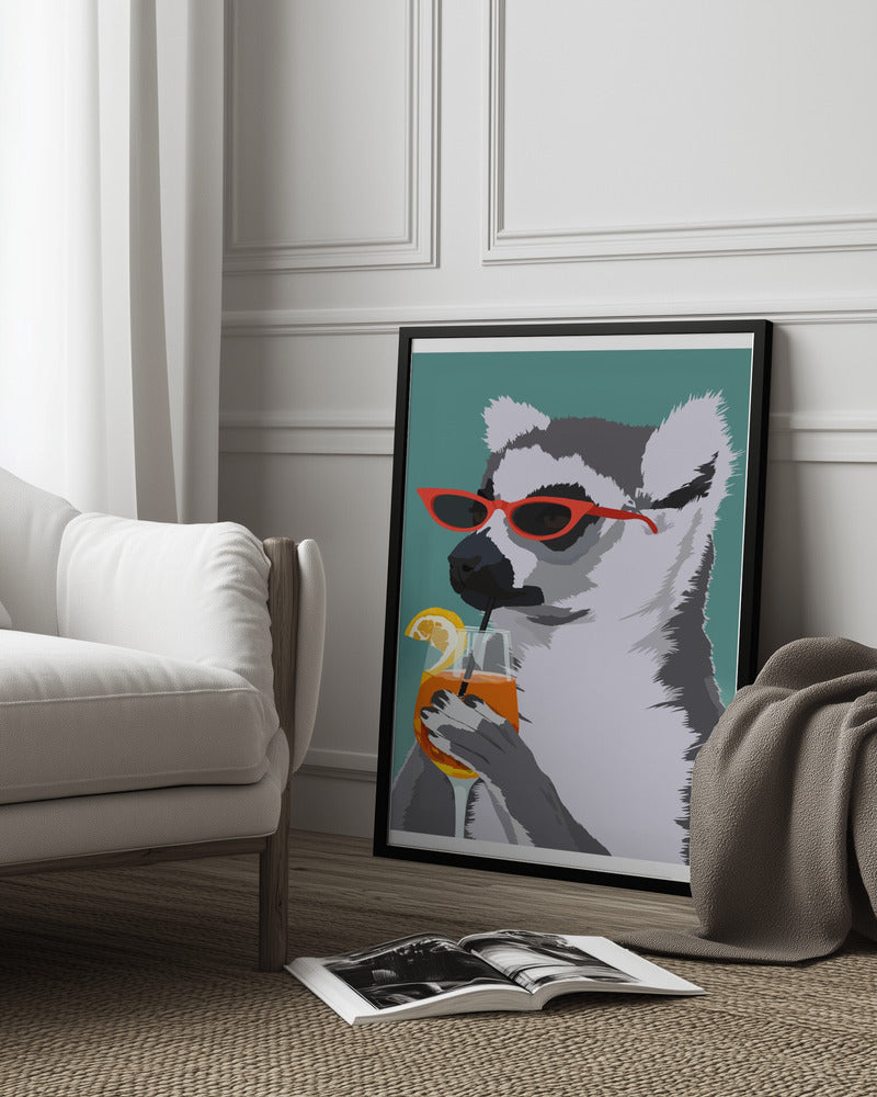 Jugdy Lemur with Drink Poster och Canvastavla