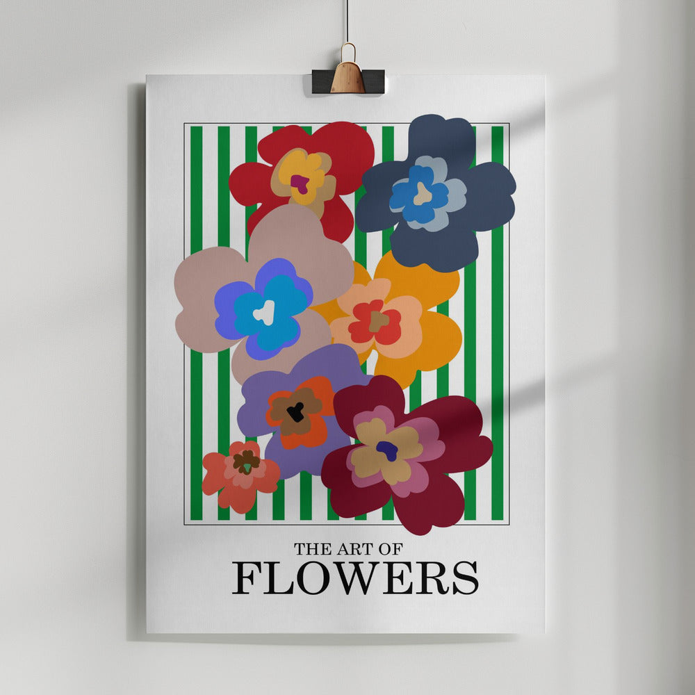The Art Of Flowers Green Stripe Poster och Canvastavla