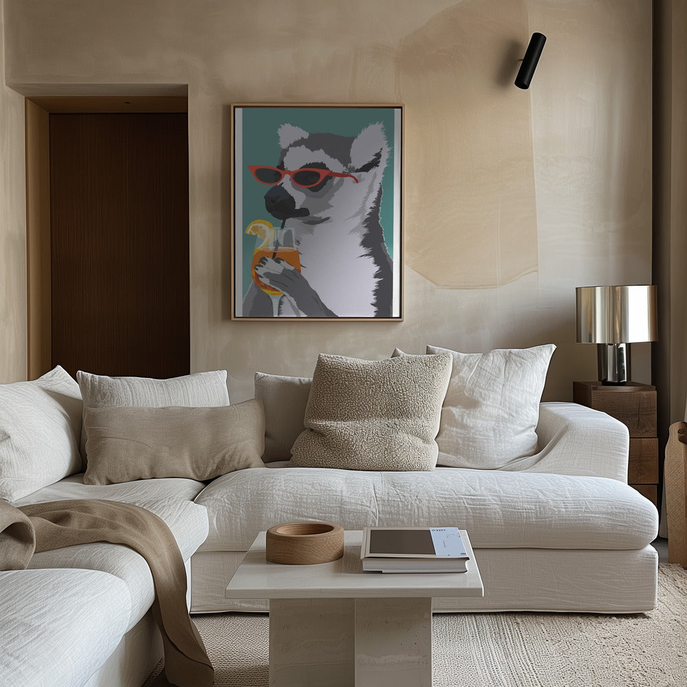 Jugdy Lemur with Drink Poster och Canvastavla