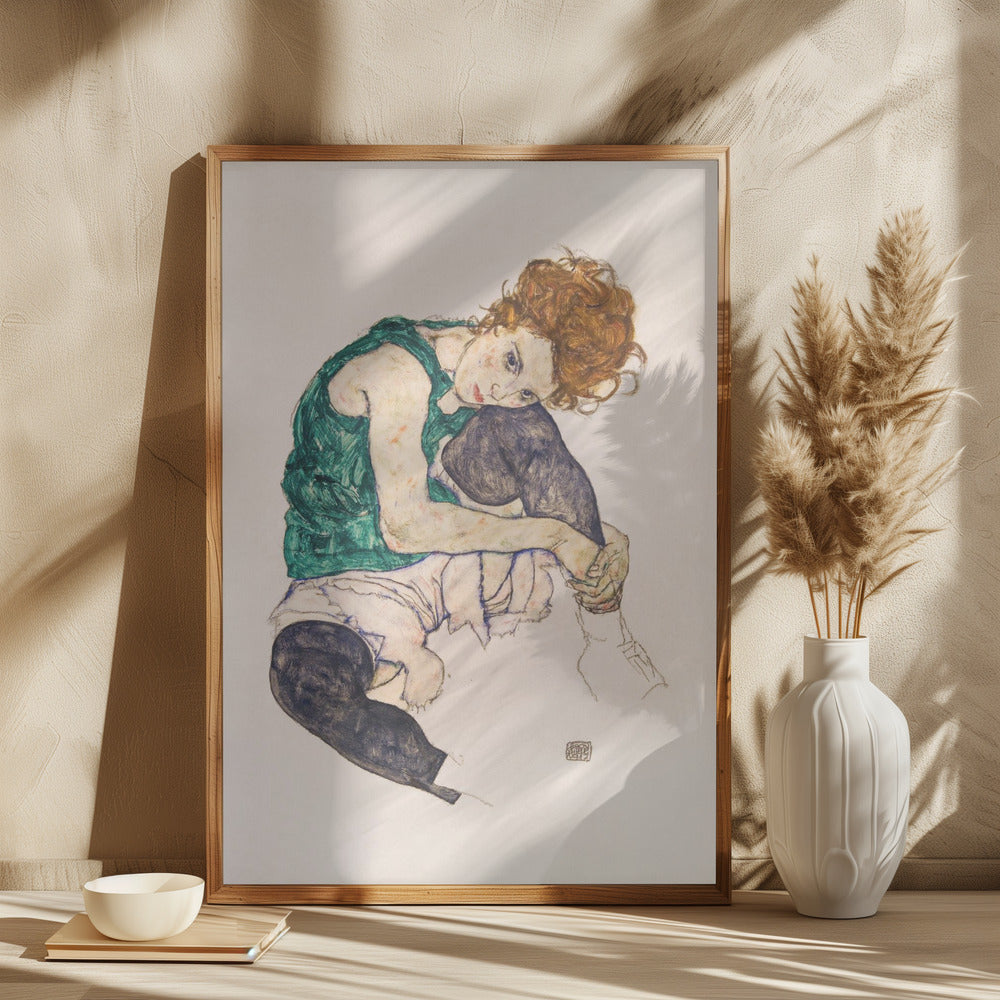 Seated Woman With Legs Drawn Up Poster och Canvastavla