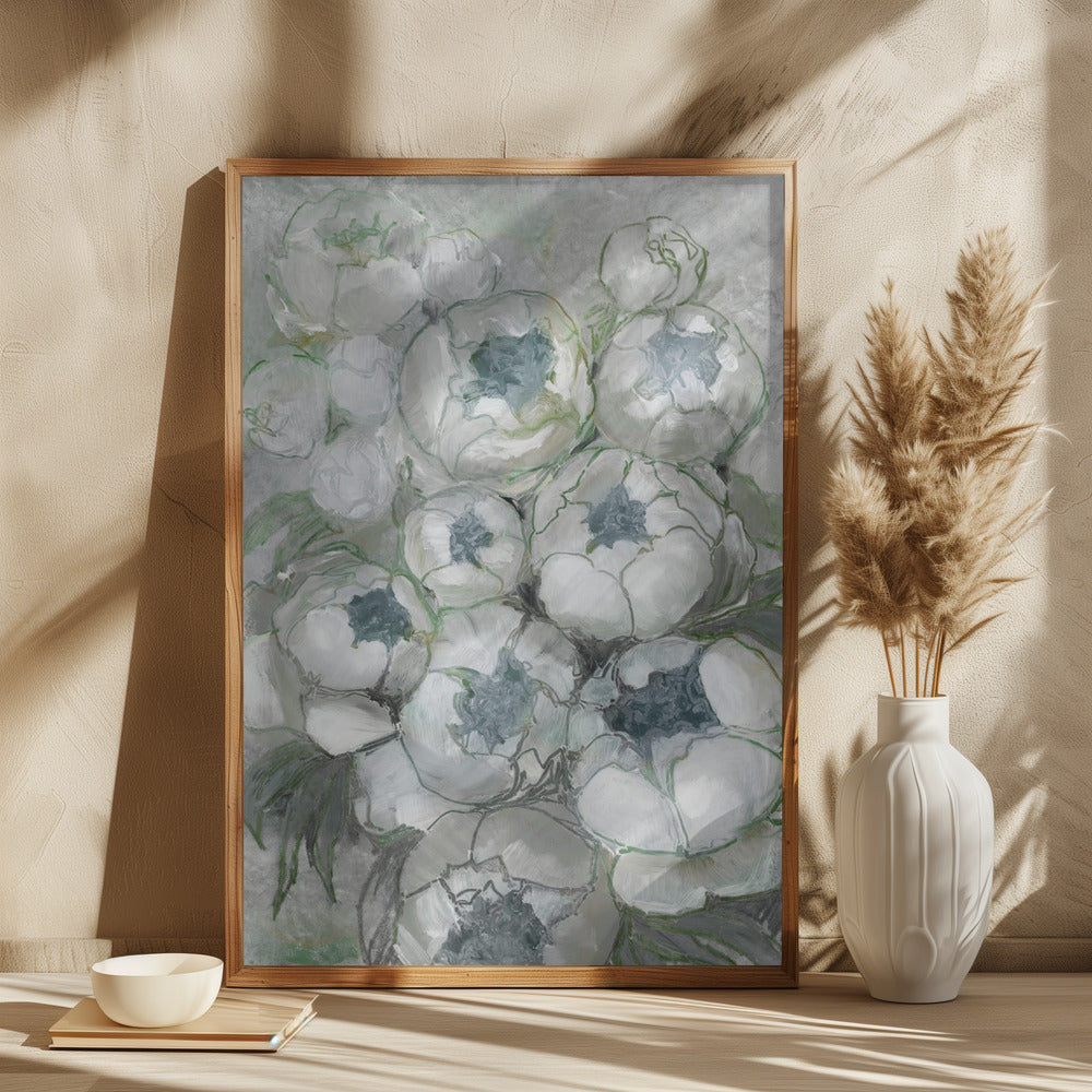 Nuria bouquet of peonies in teal and green Poster och Canvastavla