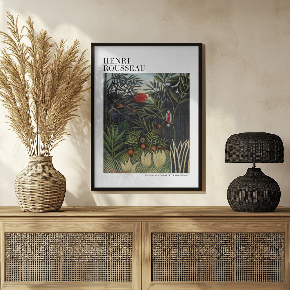 Monkeys And Parrot In The Virgin Forest Poster och Canvastavla