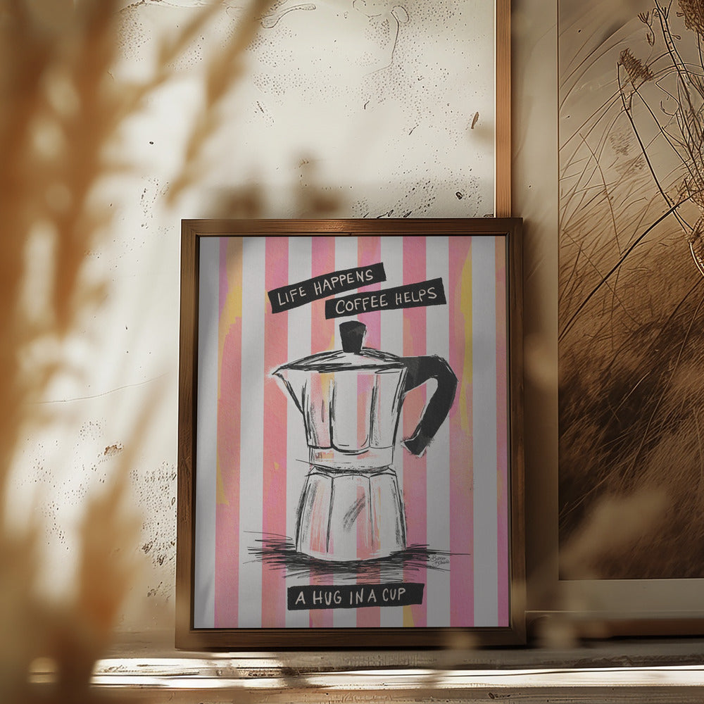 Mocca Coffee on Stripes - Hug in a Cup Poster och Canvastavla