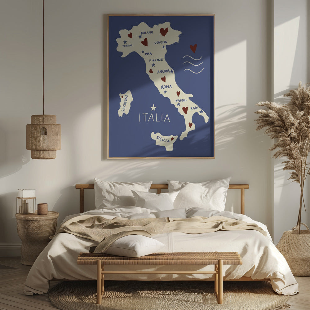 Italiy Map Poster och Canvastavla