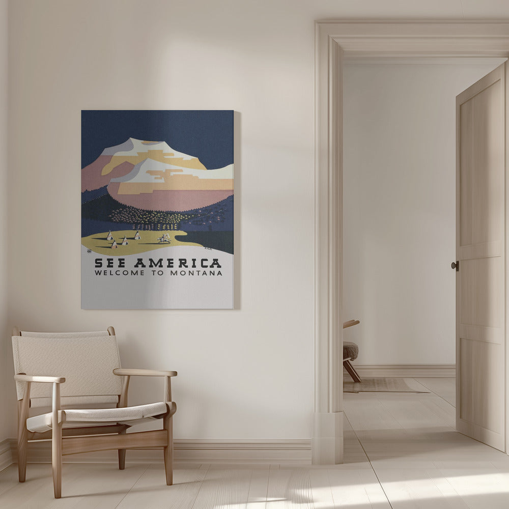 See America. Welcome To Montana (1936) Travel Poster By Richard Halls Poster och Canvastavla