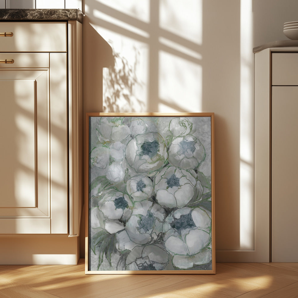 Nuria bouquet of peonies in teal and green Poster och Canvastavla