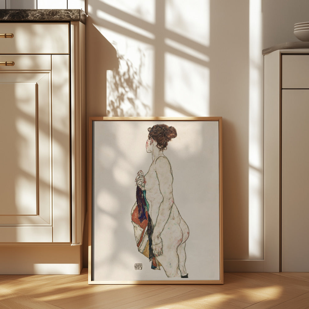 Standing Nude Woman With a Patterned Robe 1917 Poster och Canvastavla