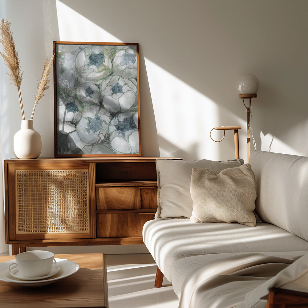 Nuria bouquet of peonies in teal and green Poster och Canvastavla