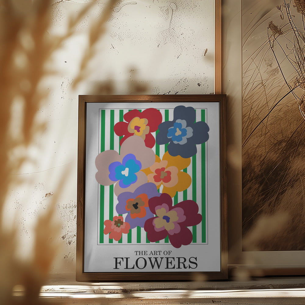 The Art Of Flowers Green Stripe Poster och Canvastavla