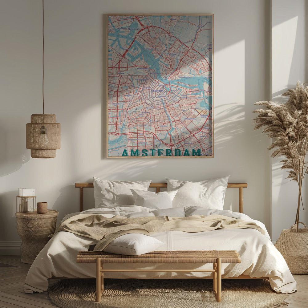 Retro Map Amsterdam Poster och Canvastavla